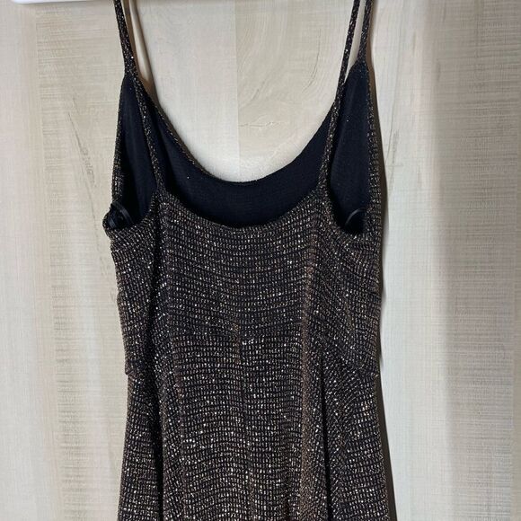 Windsor‎ gold black spaghetti strap long dress front slit, size small - Picture 4 of 16